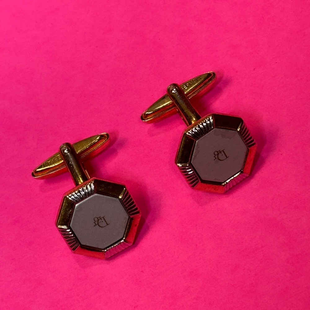 Dior Gold and Gray Octagonal Cufflinks - Picture 7 of 8